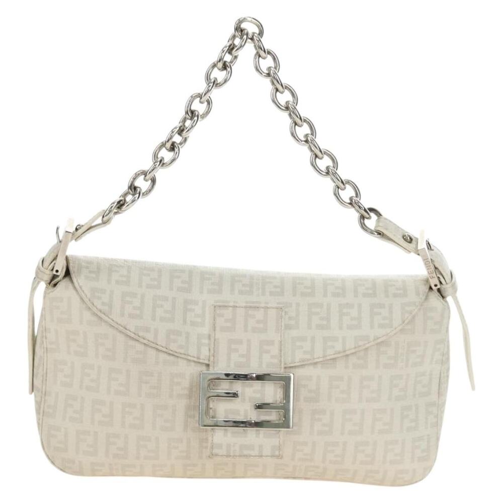 Fendi Zucchino Mamma Baguette Shoulder Bag White